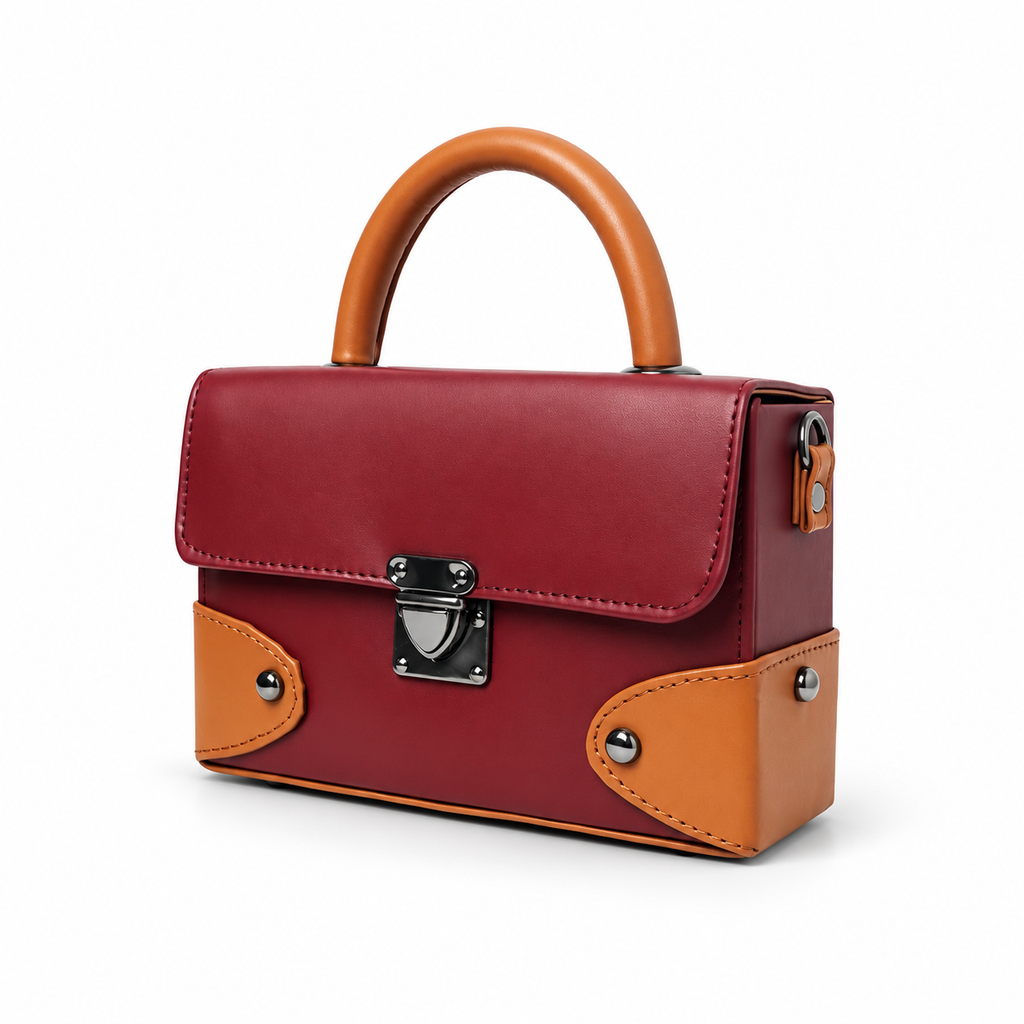 Contrast Box Bag - Dark Maroon