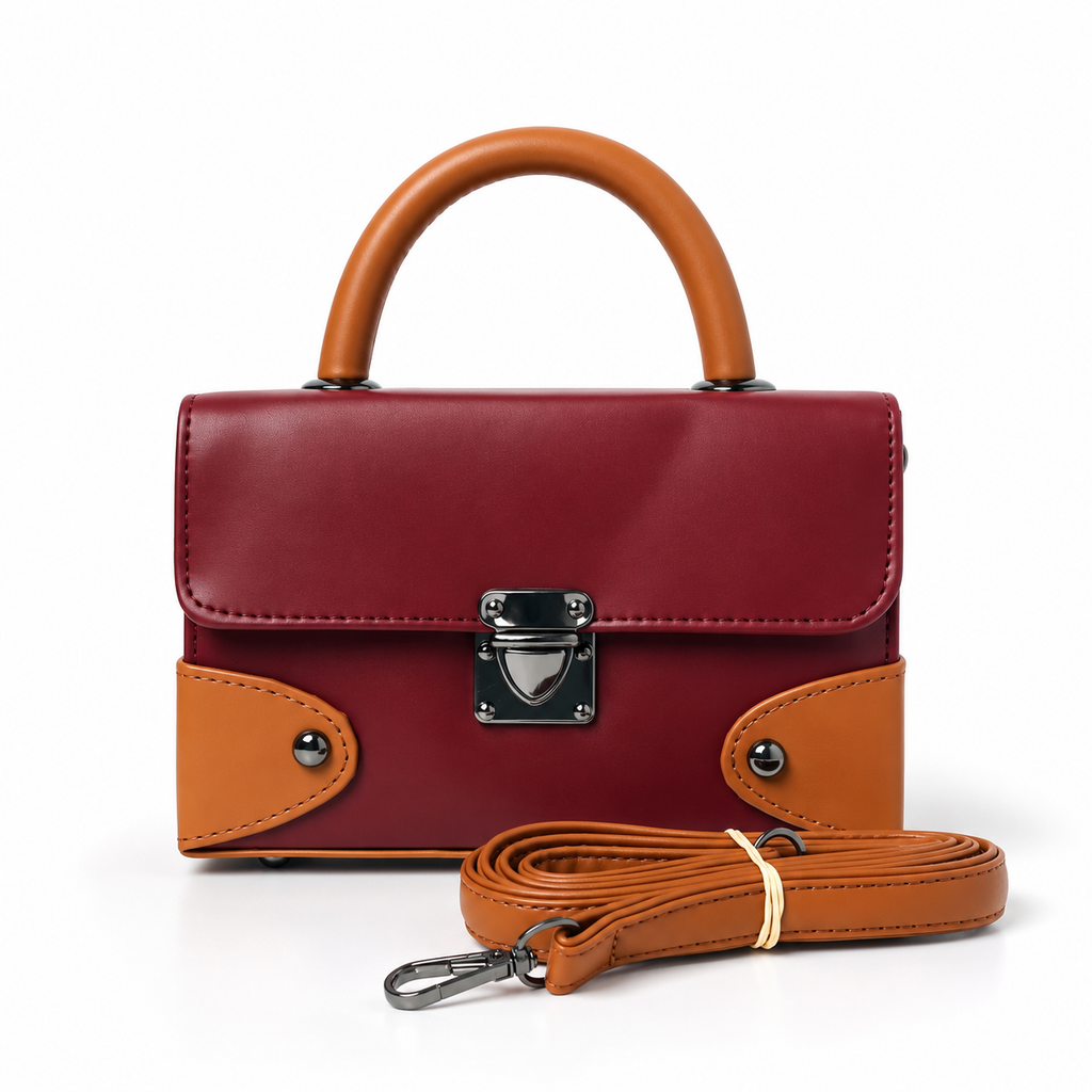 Contrast Box Bag - Dark Maroon