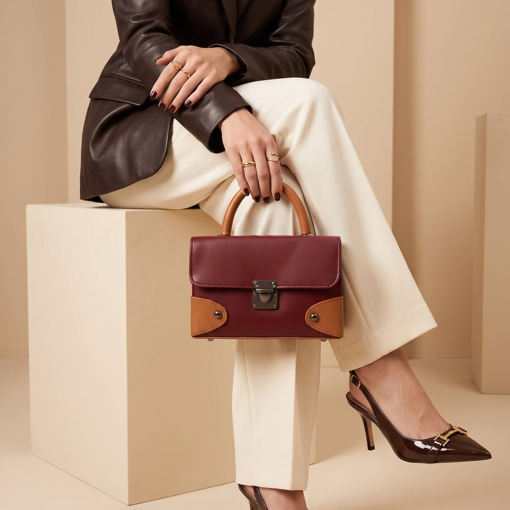 Contrast Box Bag - Dark Maroon